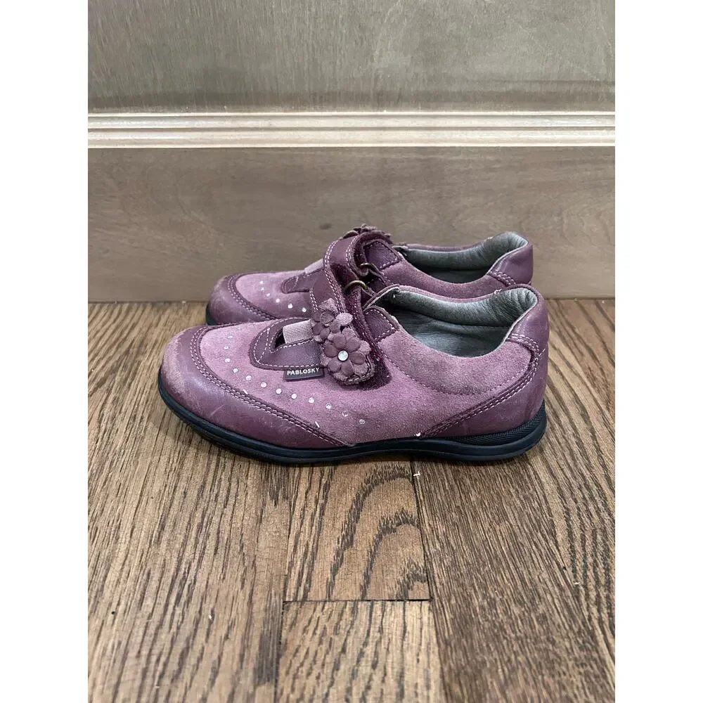 Pablosky Opera Blackberry Purple Suede Mary Jane Flats EU 30 US 12 Preppy Euro